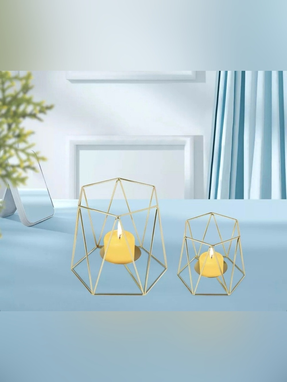 🆕Bambeco Gold Metal Geometric Pillar Candleholders, Bundle Of 2